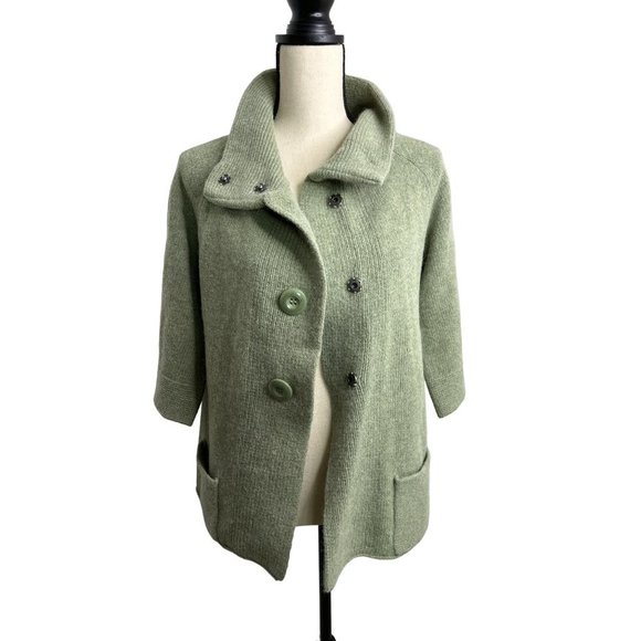 Fenn Wright Mason Lambswool & Rabbit Hair Cardigan Button Up Green Size Medium - Picture 2 of 6